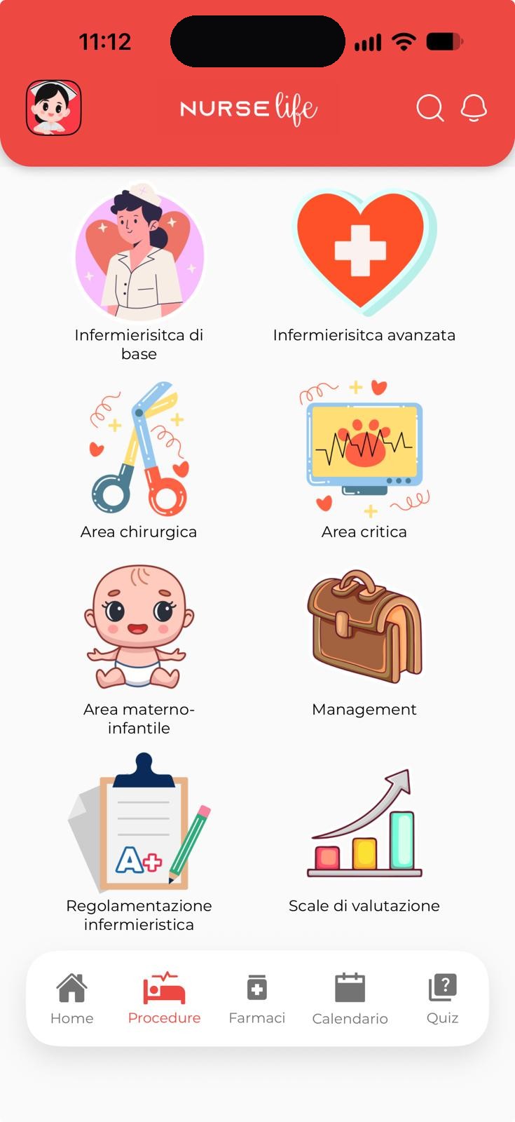 App NurseLife, sezione Procedure
